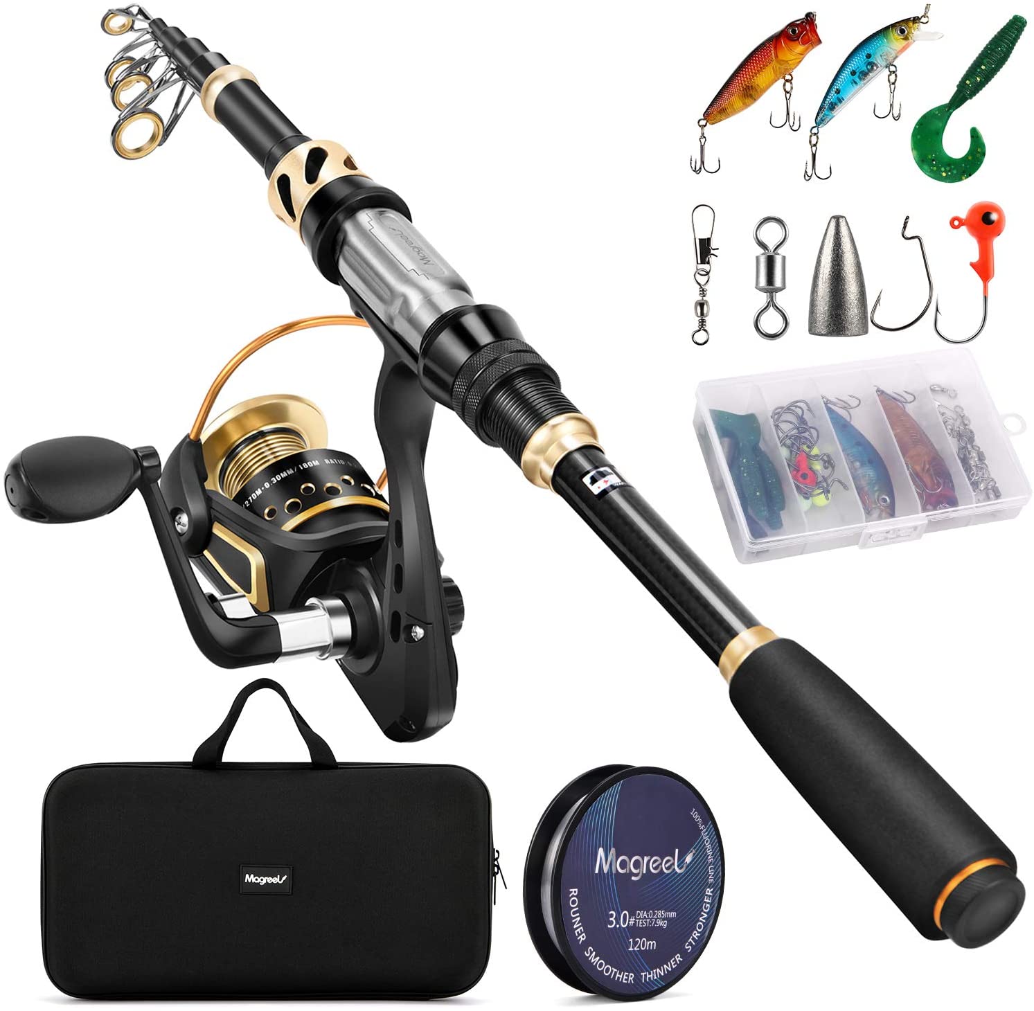 best fishing rod Magreel Telescopic Fishing Rod and Reel Combo Set with Fishing Line, Fishing Lures Kit& Accessories and Carrier Bag for Saltwater Freshwater